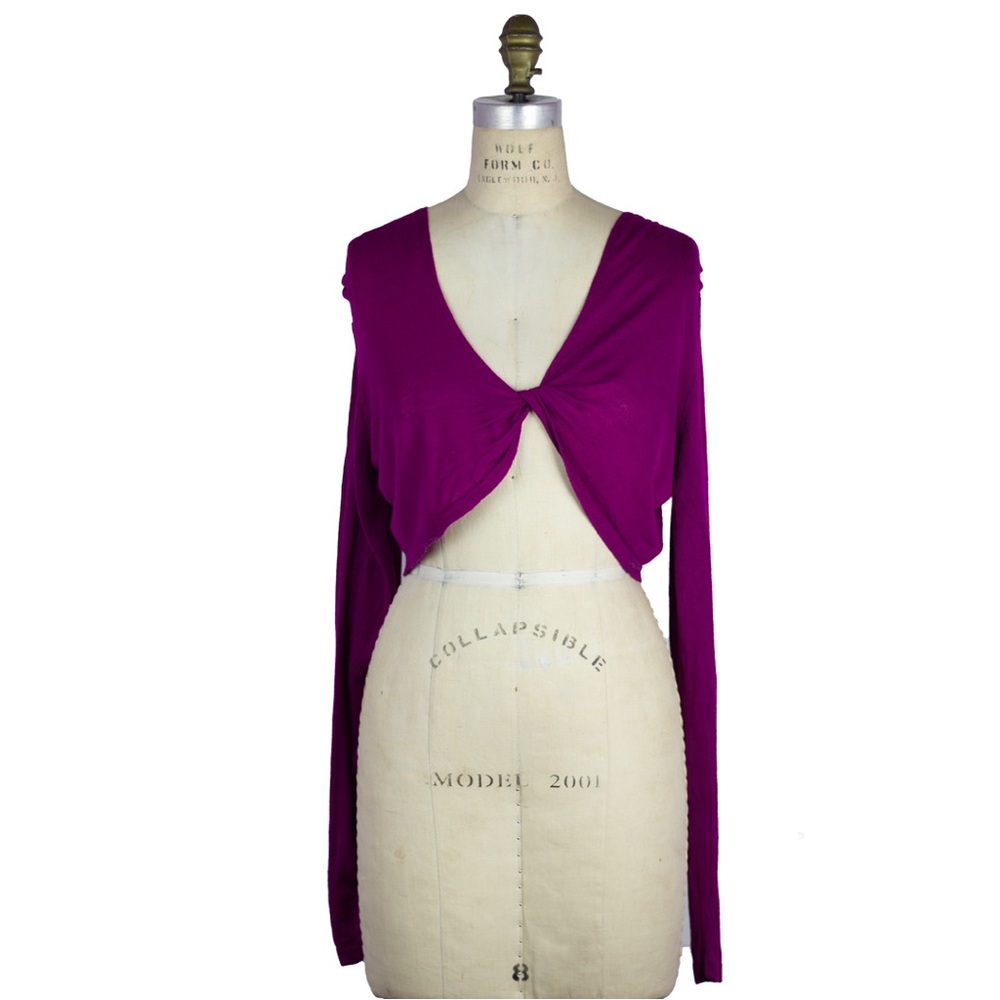 Urban Outfitters Purple Burgundy Shrug Crop Top Long Sleeve Low Cut Size M